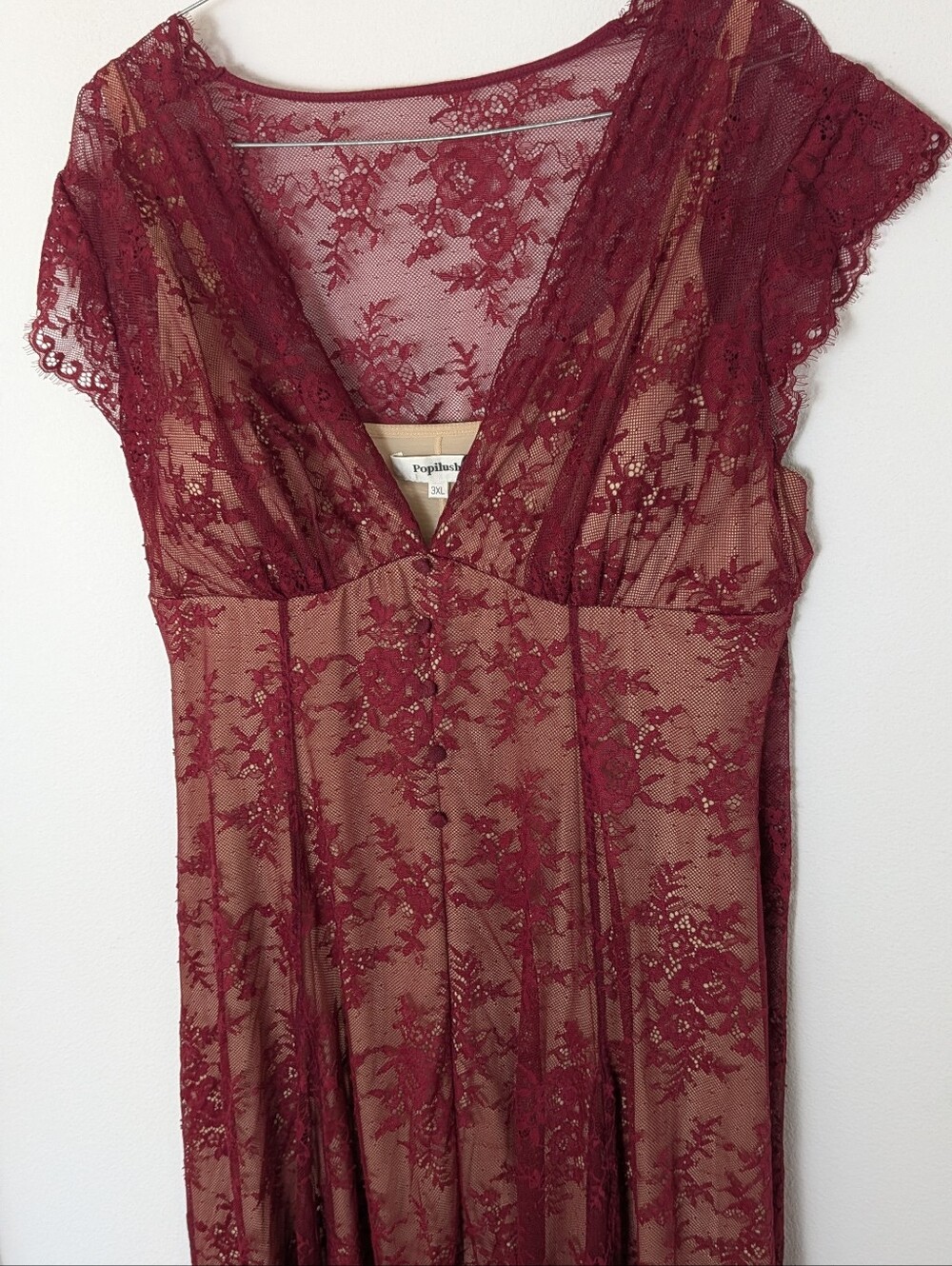 Popilush Women Shapewear Boho Floral Lace Front Slit Fit & Flare Midi Dress XXL - Picture 7 of 16